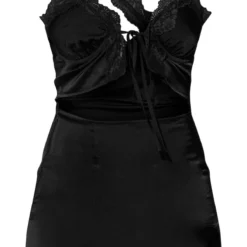 Robe Droite Satinée Noire à Bretelles Asymétriques En Dentelle à Liens Noués -Jupe Lumine Soldes Boutique d60001452cfa02fb27bba48e5ecfefcec7044e3d cne1418 5