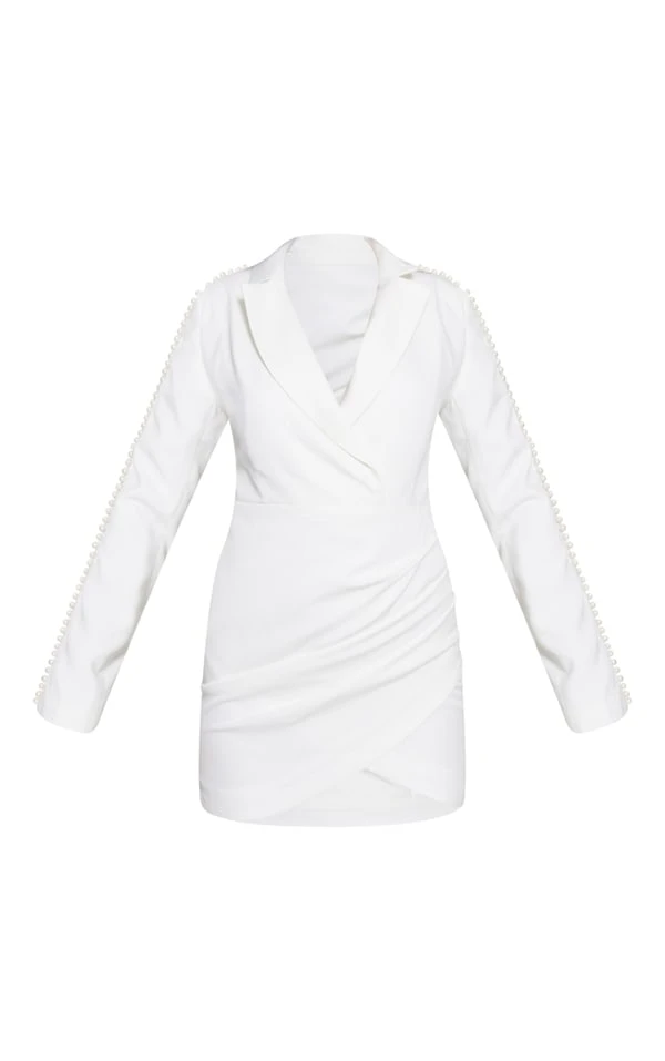 Robe Blazer Portefeuille Blanche à Bordure De Perles 5 Robe Blazer Portefeuille Blanche à Bordure De Perles – Image 5