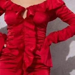 Robe Longue Froncée Rouge à Manches Longues Et Volants -Jupe Lumine Soldes Boutique d6d98d107cd4a939ff22935316a0ae02f4666235 cnc3031 4