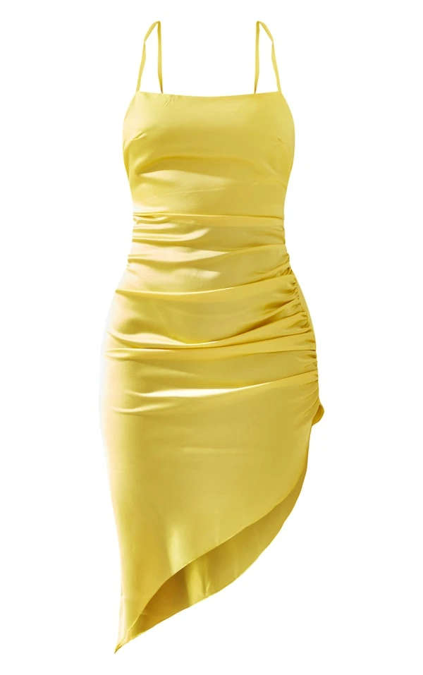 Robe Mi-longue Satinée Jaune Citron à Bretelles Lacées Dans Le Dos 5 Robe Mi-longue Satinée Jaune Citron à Bretelles Lacées Dans Le Dos – Image 5