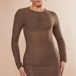 Robe Moulante Texturée Espresso à Manches Longues Et Col Ras -Jupe Lumine Soldes Boutique d89399870bc6bfcb2441e61200d7f79ff9532641 cnb9615 3