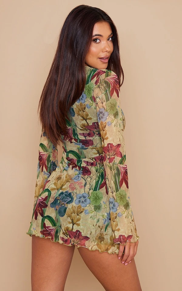 Robe Droite En Mesh Gris Pierre Fleuri à Détail Buste 3 Robe Droite En Mesh Gris Pierre Fleuri à Détail Buste – Image 3