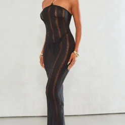 Robe Longue Texturée Ajourée Noire à Empiècement -Jupe Lumine Soldes Boutique d97fd75d4aa02a1483baf5902636df76f80c997a cne2703 3