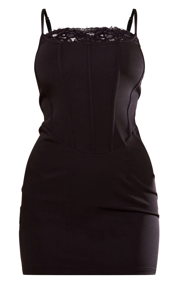 Robe Moulante Noire Tissée à Corset Détail Dentelle Et Bretelles 5 Robe Moulante Noire Tissée à Corset Détail Dentelle Et Bretelles – Image 5