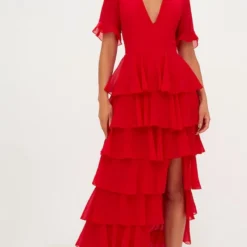 Robe Longue Rouge En Mousseline à Volants -Jupe Lumine Soldes Boutique db0b0959fd35018d304a357c8e4182285b736c6b CLT9812 4