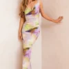 Robe Longue Plissée Multicolore à Imprimé Aquarelle Et Bretelles