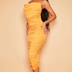 Robe Longue Froncée Orange à Col Bénitier Et Bretelles Fines -Jupe Lumine Soldes Boutique db65a198db5a5fe7d960b8e8284326098332fcfe cmz0672 4