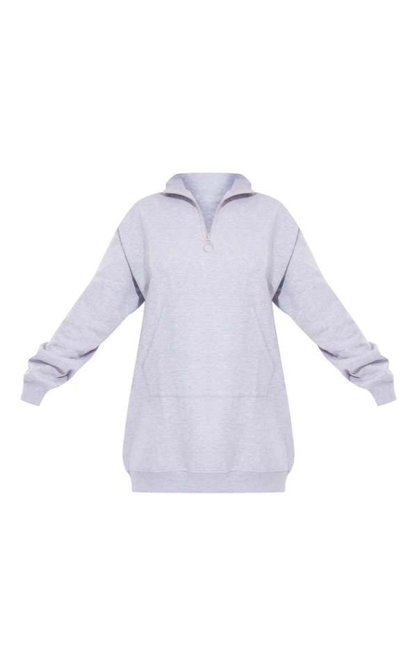 Robe Pull En Sweat Gris Cendré à Zip Et Col Montant 5 Robe Pull En Sweat Gris Cendré à Zip Et Col Montant – Image 5