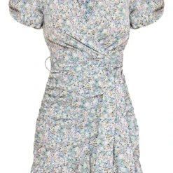 Robe Moulante Froncée Bleue Fleurie En Mousseline De Soie à Manches Courtes Bouffantes -Jupe Lumine Soldes Boutique dc28afd42616627bdbf9284b80d228afe6ced895 cmy2012 6