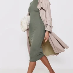 Robe Mi-longue Côtelée Kaki à Manches Longues Et Ourlet Légèrement Volanté -Jupe Lumine Soldes Boutique dc6165943c4c447e924e6af30ddc63ddf98e5b16 cnd4271 3