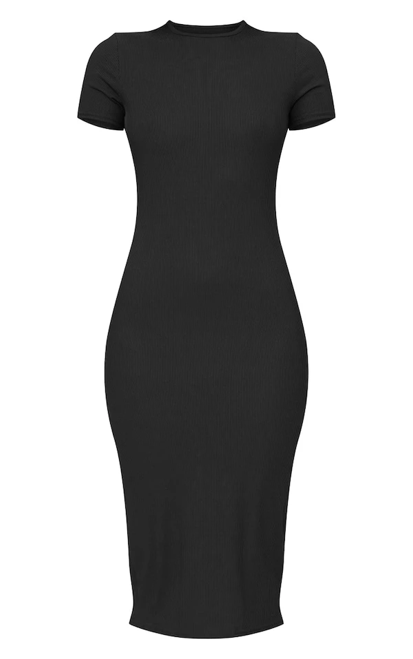 Robe Mi-longue Noire Côtelée à Col Ras-du-cou 5 Robe Mi-longue Noire Côtelée à Col Ras-du-cou – Image 5