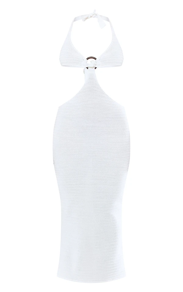 Robe Longue En Maille Tricot Blanche à Anneau 5 Robe Longue En Maille Tricot Blanche à Anneau – Image 5