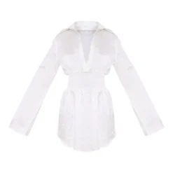 Robe Chemise Satinée Crème à Taille Froncée -Jupe Lumine Soldes Boutique dd5163a85f07c948183fc000b86ecf6565d23dce cne1413 5
