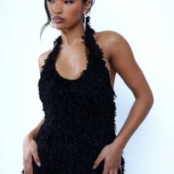 Robe Moulante Dos Nu Texturée Noire