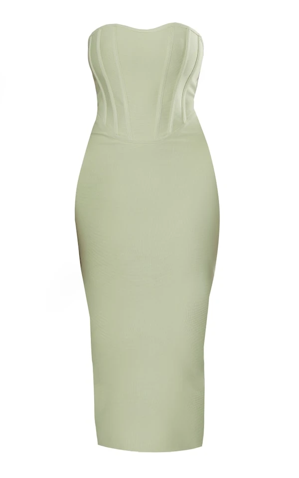 Robe Mi-longue Sauge à Détail Corset Bandage 5 Robe Mi-longue Sauge à Détail Corset Bandage – Image 5