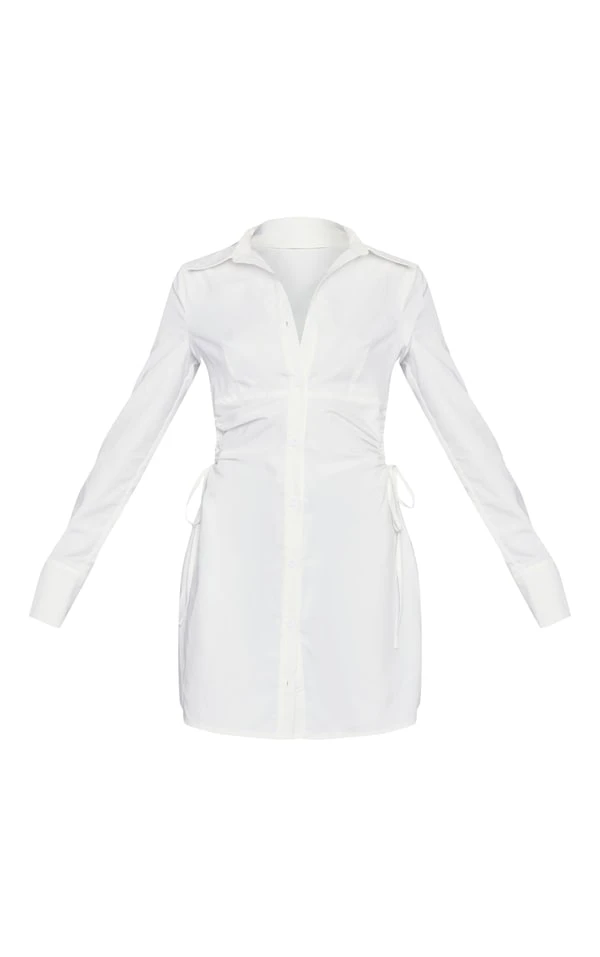 Robe Chemise En Maille Tissée Blanche Froncée à Découpes 5 Robe Chemise En Maille Tissée Blanche Froncée à Découpes – Image 5