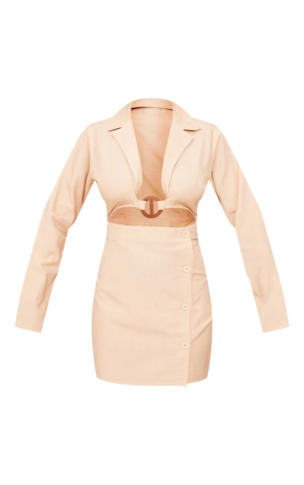 Robe Blazer Effet Lin Gris Pierre Découpée à Détail Empiècement 5 Robe Blazer Effet Lin Gris Pierre Découpée à Détail Empiècement – Image 5