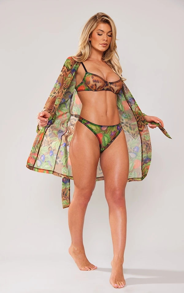 Robe De Chambre En Mesh Multicolore Imprimé Léopard 3 Robe De Chambre En Mesh Multicolore Imprimé Léopard – Image 3