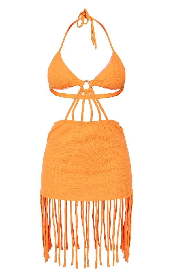Robe De Plage Orange En Maille Crochetée Découpée à Anneau 5 Robe De Plage Orange En Maille Crochetée Découpée à Anneau – Image 5