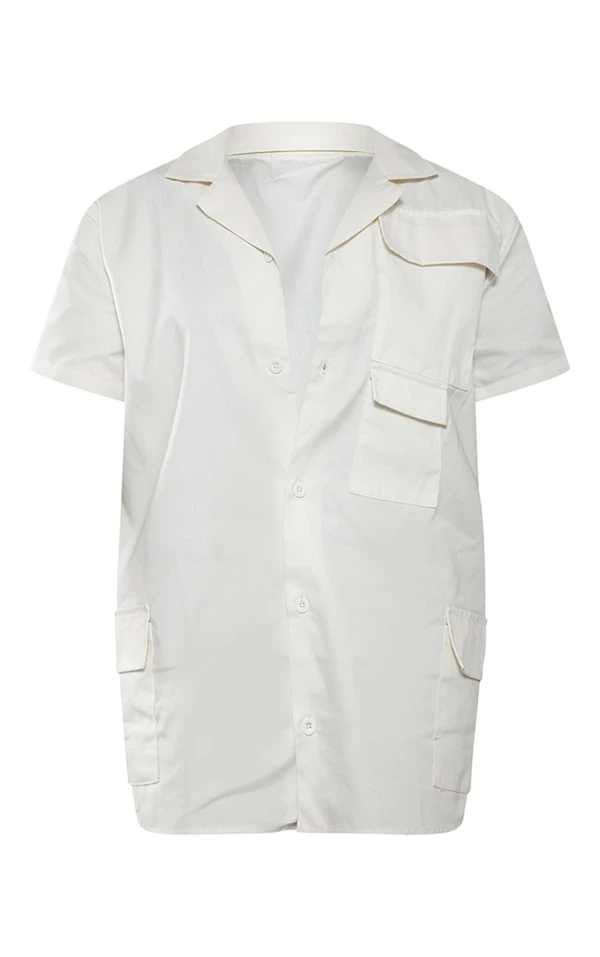 Robe Chemise Cargo écru Oversize à Poches Et Manches Courtes 5 Robe Chemise Cargo écru Oversize à Poches Et Manches Courtes – Image 5