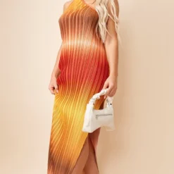 Robe Asymétrique Longue Plissée Marron Imprimé Dégradé à Dos échancré -Jupe Lumine Soldes Boutique df452ed514c9a6520cab00f38ddb4a9524eee889 cne2949 3