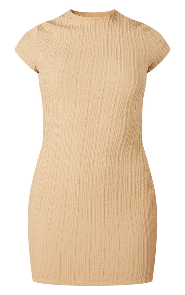 Robe Moulante Texturée Camel à Mancherons 5 Robe Moulante Texturée Camel à Mancherons – Image 5