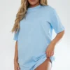 Robe T-shirt Oversize Bleue En Coton