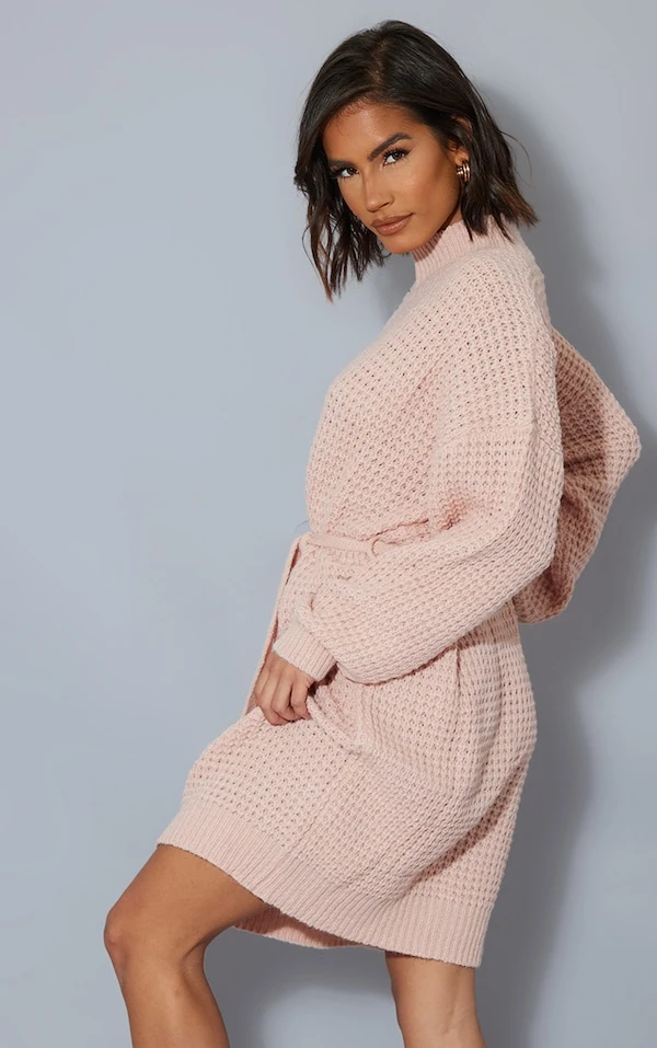 Robe Pull Rose Tendre En Maille Tricot Douce à Ceinture 2 Robe Pull Rose Tendre En Maille Tricot Douce à Ceinture – Image 2