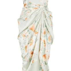 Robe Mi-longue Satinée Vert Sauge Effet Drapé à Col Bardot -Jupe Lumine Soldes Boutique e35bd75e08538ad361431610708c7cbfb458038f cmq6545 6