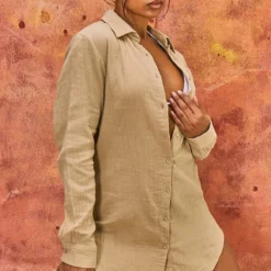 Diamond Robe Chemise De Plage Oversize Crêpée Douce Gris Pierre