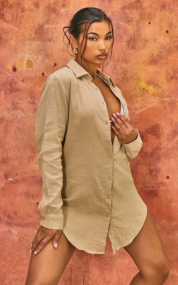 Diamond Robe Chemise De Plage Oversize Crêpée Douce Gris Pierre 1 Diamond Robe Chemise De Plage Oversize Crêpée Douce Gris Pierre