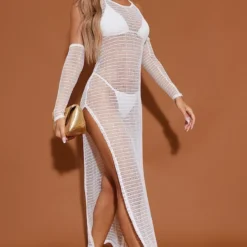 Robe Longue De Plage En Maille Crochet Blanche