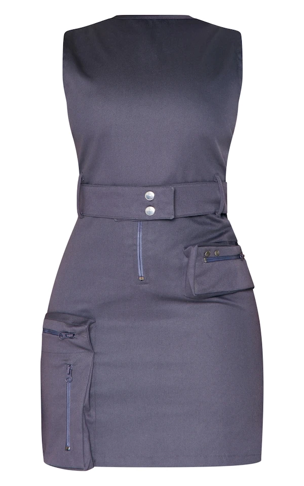 Robe Moulante Cargo Gris Anthracite à Ceinture Et Poches Zippées 5 Robe Moulante Cargo Gris Anthracite à Ceinture Et Poches Zippées – Image 5