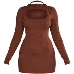 Robe En Maille Côtelée Chocolat Dos Nu à Manches Longues -Jupe Lumine Soldes Boutique e53481ef906862af4e77cb9e032c56a73e905f44 cnb6391 5