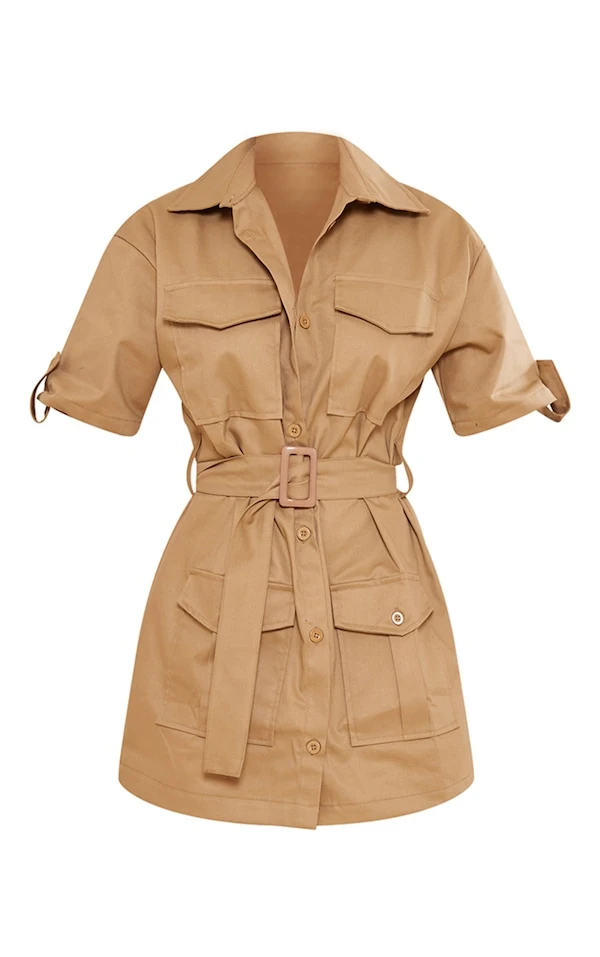 Robe Chemise Cargo Sable Clair Ceinturée à Manches 5 Robe Chemise Cargo Sable Clair Ceinturée à Manches – Image 5