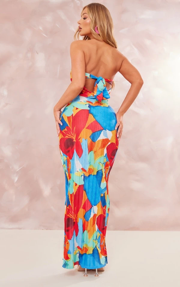 Logic Robe Bustier Longue Plissée Multicolore à Fleurs Abstraites Et Dos Bénitier 5 Logic Robe Bustier Longue Plissée Multicolore à Fleurs Abstraites Et Dos Bénitier – Image 5