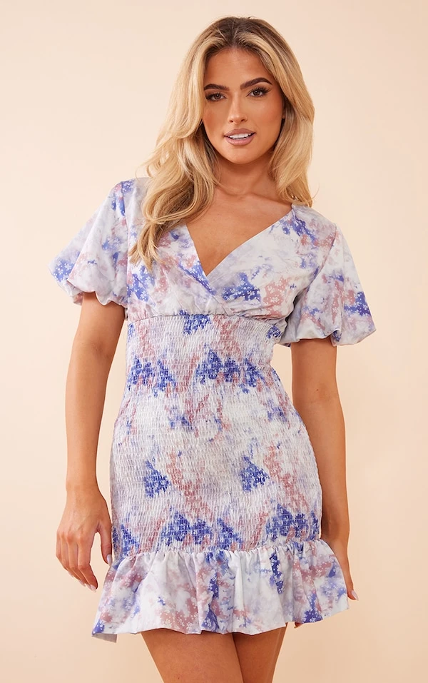 Robe Moulante Imprimé Petites Fleurs Multicolore Froncée à Col En V 5 Robe Moulante Imprimé Petites Fleurs Multicolore Froncée à Col En V – Image 5