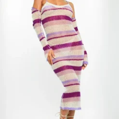 Robe Longue En Maille Tricot Ajourée à Rayures Lilas Et Manches -Jupe Lumine Soldes Boutique e6e5bdeb2ab13e234b06a79c59028cb7cb93b514 cnc5961 3
