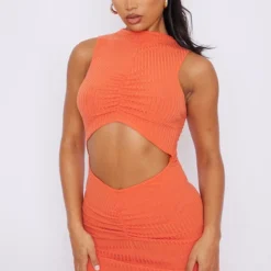 Robe Moulante Côtelée Froncée Orange Brûlé à Taille Découpée -Jupe Lumine Soldes Boutique e75adca09cc7e85cc04ddccb8e96c5f836c39a35 cmz0597 4