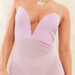 Robe Longue En Mesh Transparent Lilas à Bretelles Et Barre En V Plongeante -Jupe Lumine Soldes Boutique e75ce53b97c4e091f3b4d2c2faf09ae65be7ac3f cne4559 4