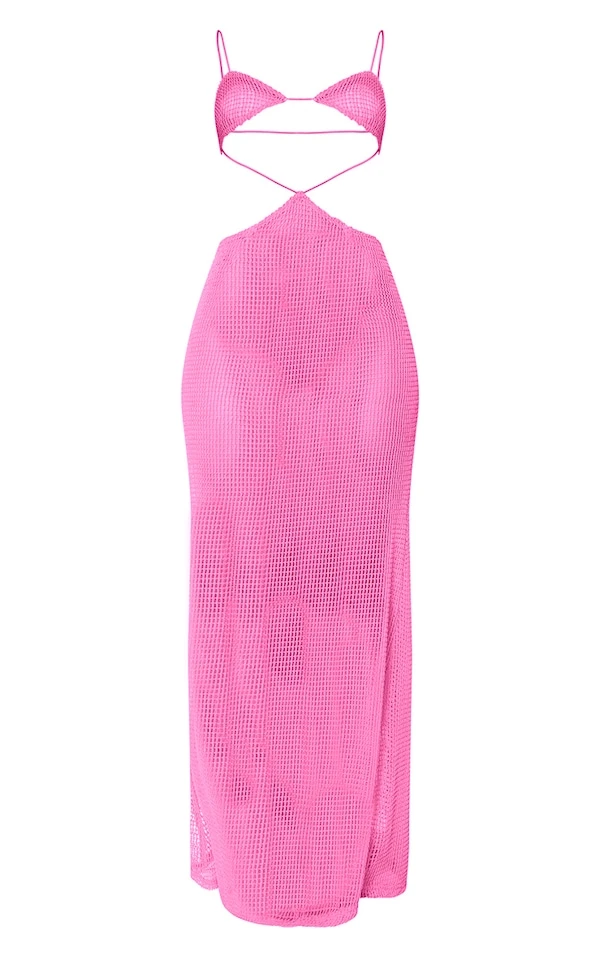 Robe De Plage Longue En Maille Rose à Bretelles Et Découpes 5 Robe De Plage Longue En Maille Rose à Bretelles Et Découpes – Image 5