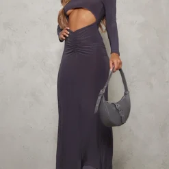 Robe Longue Moulante Découpée Gris Anthracite à Taille Froncée Et Manches Longues -Jupe Lumine Soldes Boutique e8626f81a680695b846e9f47a8ca3af342ee145b cnd0413 3