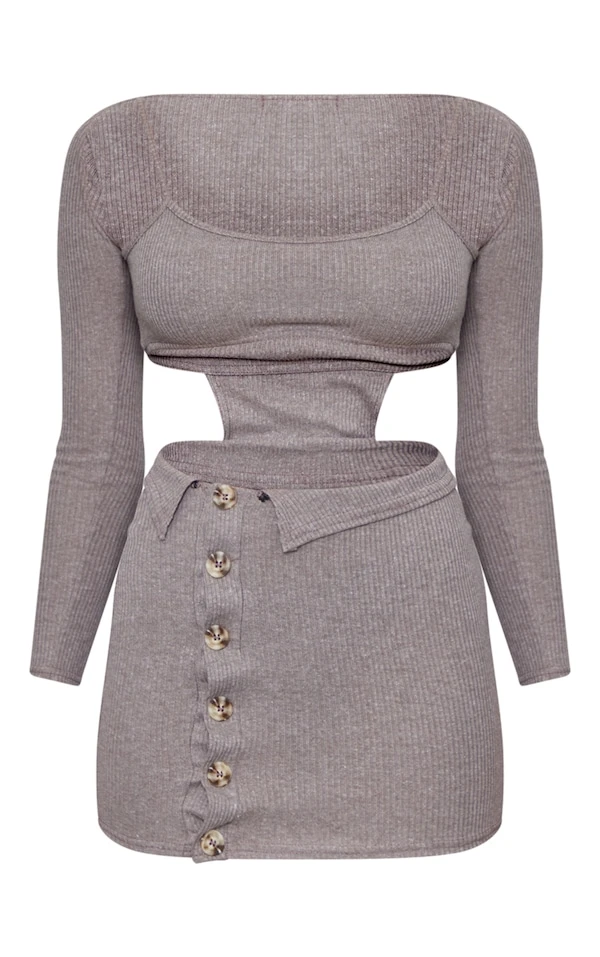 Robe Moulante Côtelée Chocolat à Découpes Sur La Taille Et Détail Boutons 5 Robe Moulante Côtelée Chocolat à Découpes Sur La Taille Et Détail Boutons – Image 5