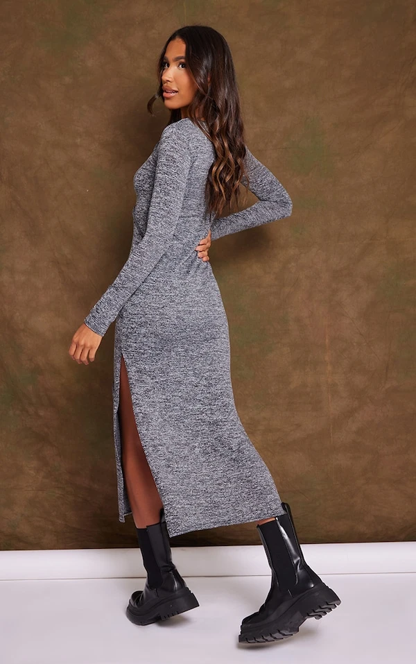 Logic Robe Mi-longue En Jersey Brossé Anthracite à Détail Liserés 2 Logic Robe Mi-longue En Jersey Brossé Anthracite à Détail Liserés – Image 2