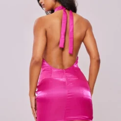 Robe Moulante Rose Brillante à Dos Nu