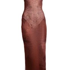 Robe Longue En Mesh Marron Clair Fleuri à Col Bénitier -Jupe Lumine Soldes Boutique ea35786d9f4ad869be2deedbea100629b9860fa5 cne1022 5