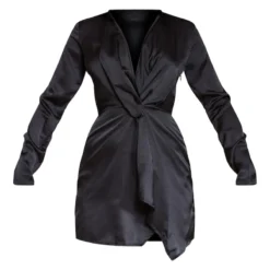 Robe Cache-coeur Satinée Noire à Manches Longues -Jupe Lumine Soldes Boutique ea73efdb467de6960fc93729dab3fcd0d023ed96 clt7258 5