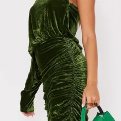 Robe Mi-longue En Velours Froncé Vert Olive à Manche Unique -Jupe Lumine Soldes Boutique eb72b02a24bab05b38bc64f8d4fc82a37ff05fb9 cmt9195 5