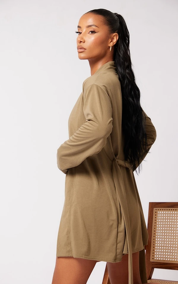 Robe De Chambre Courte En Jersey Brossé Kaki 2 Robe De Chambre Courte En Jersey Brossé Kaki – Image 2