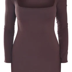 Robe Moulante Chocolat Côtelée à Détail Armatures Et Manches Longues -Jupe Lumine Soldes Boutique ec62b15e769d9cb67cca2465d25c590e1a6cdbc5 cnb9205 5